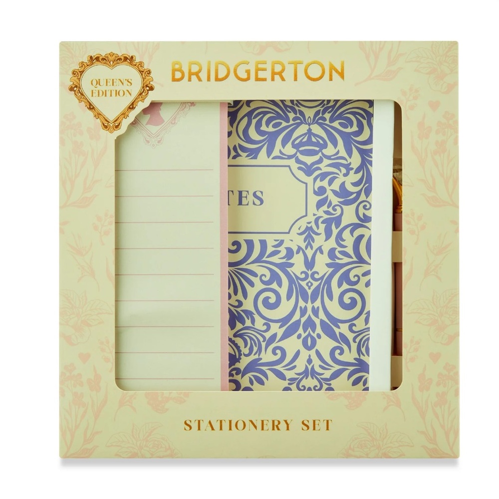 Bridgerton Stationery Gift Set NWT Faux Gem Pen Notebook Stickers Whimsical